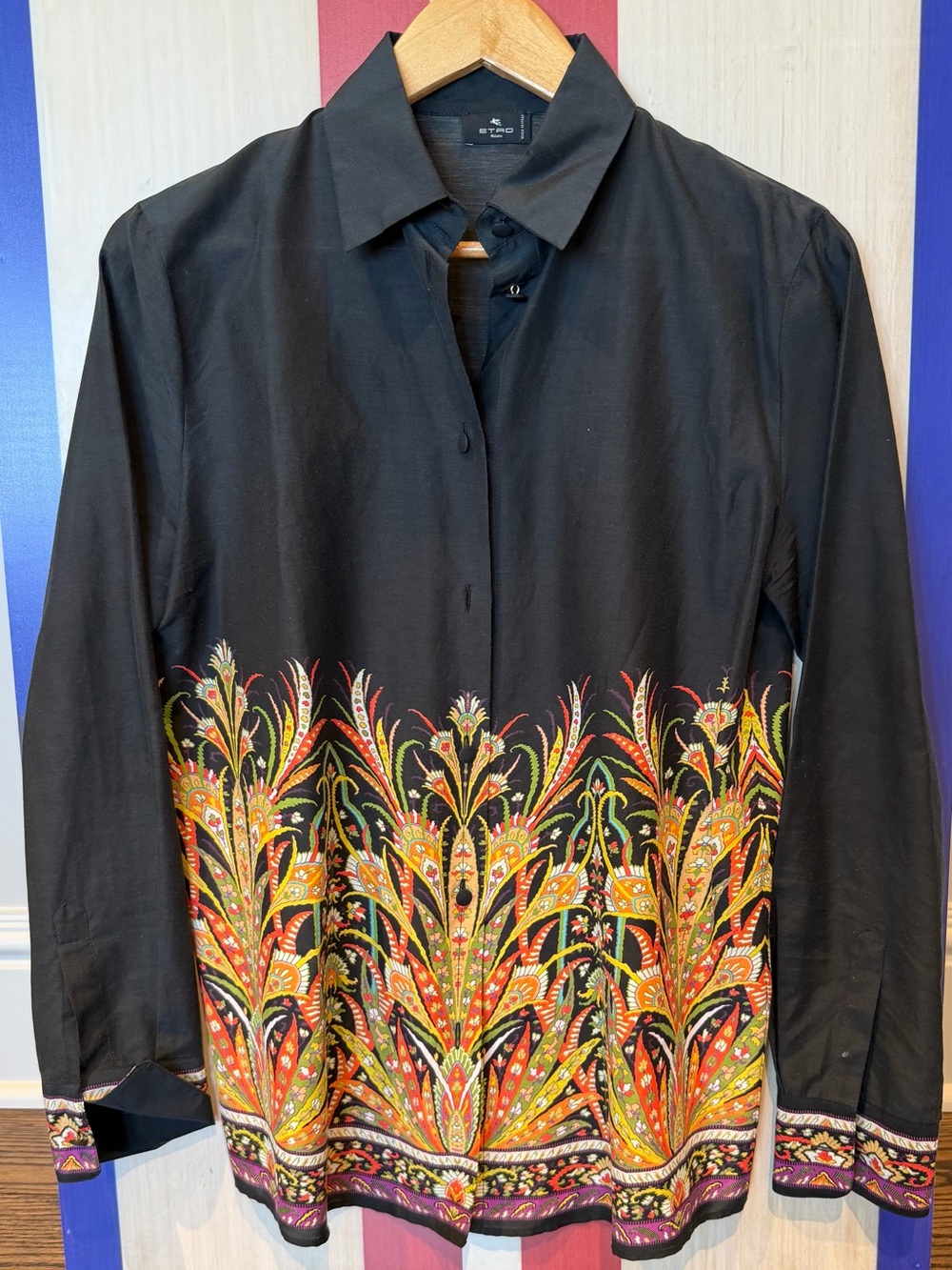 Etro Women’s Black Cotton/Silk Button-Front Blouse Size 40/S